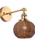 1-Light Traditional Rattan Golden Wall Sconce Light - ParrotUncle
