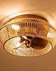 14 Inch Farmhouse Reversible Iron Ceiling Fan with Woven Rattan Cage - IPLUS Lighting