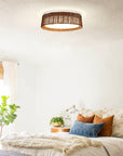 Traditional Brown 17 Inch Rattan LED Flush Mount Ceiling Light - IPLUS Lighting