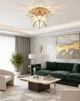 Brass Moravian Star Flush Mount Ceiling Light with Seeded Glass