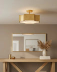 Vintage Golden 3-Light LED Semi Flush Mount Ceiling Light for Entrance Closet Kitchen - IPLUS Lighting