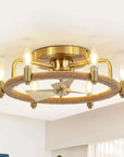 20" Golden Rattan Flush Mount Ceiling Fan - IPLUS Lighting