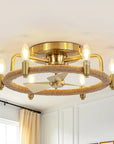 20" Golden Rattan Flush Mount Ceiling Fan - IPLUS Lighting