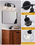 Clear Glass Irvine Black Modern 3-Light Vanity Light - IPLUS Lighting