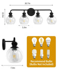 Clear Glass Irvine Black Modern 4-Light Vanity Light