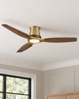 48" Louise Modern Soft Brass Flush Mount Ceiling Fan with Solid Wood Blades