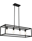 4 Light Modern Matte Black Linear Chandelier Rectangle Open Frame Ceiling Light