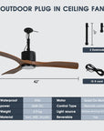42" Patio Guard IP65 Outdoor Black Ceiling Fan