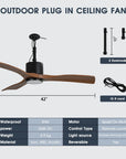 42" Patio Guard IP65 Outdoor Black Ceiling Fan