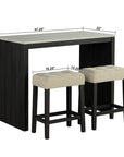 48" Modern Breakfast Dining Table Set with 2 Stools and Travertine Top