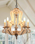 5-Lights Antique Wooden Candle Chandelier - ParrotUncle