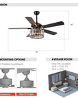 52" Dicken Crystal Ceiling Fan With Lighting - IPLUS Lighting