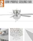 52" Kanpur Flush Mount Reversible Crystal Ceiling Fan
