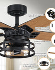 52" Industrial Reversible 5 Blade Led Ceiling Fan