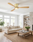52" Mayna Flush Mount Ceiling Fan,Solid Wood Blades