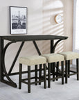 59" Rustic Dining & Bar Table Set with 3 Stools and USB Charging Ports