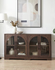 55" Aria Modern Oak Sideboard Cabinet with Arched Glass Doors