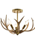 Caldwell 3-Light Antique Brass Antler Semi-Flush Mount Ceiling Light