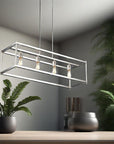 4 Light Modern Matte Black Linear Chandelier Rectangle Open Frame Ceiling Light