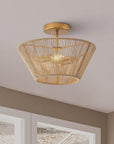 Rattan Rope Farmhouse 2-Light Flush Mount Light