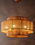 Bohemian Antique Gold 6-Light Drum Pendant Light with Natural Rope - IPLUS Lighting