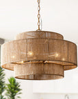 Bohemian Antique Gold 6-Light Drum Pendant Light with Natural Rope - IPLUS Lighting
