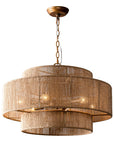 Bohemian Antique Gold 6-Light Drum Pendant Light with Natural Rope