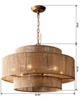 Bohemian Antique Gold 6-Light Drum Pendant Light with Natural Rope - IPLUS Lighting