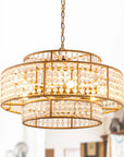 Antique Gold Farmhouse 6-Light Beaded Drum Chandelier - IPLUS Lighting