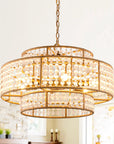 Antique Gold Farmhouse 6-Light Beaded Drum Chandelier - IPLUS Lighting