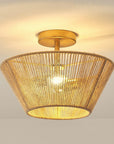 Rattan Rope Farmhouse 2-Light Flush Mount Light - IPLUS Lighting