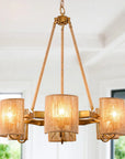 Semi-Circular 6 Light Farmhouse Rattan Chandelier - IPLUS Lighting