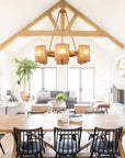 Semi-Circular 6 Light Farmhouse Rattan Chandelier - IPLUS Lighting
