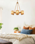Semi-Circular 6 Light Farmhouse Rattan Chandelier - IPLUS Lighting