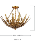 Belle 4-Light Botanical Gold Leaf Semi-Flush Chandelier