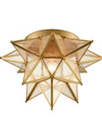 Brass Moravian Star Flush Mount Ceiling Light with Seeded Glass