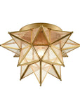 Brass Moravian Star Flush Mount Ceiling Light with Seeded Glass - IPLUS Lighting