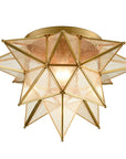 Brass Moravian Star Flush Mount Ceiling Light with Seeded Glass
