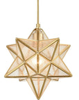 11-In Brass Moravian Star Pendant Light – Seeded Glass Shade - IPLUS Lighting
