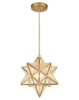 11-In Brass Moravian Star Pendant Light – Seeded Glass Shade - IPLUS Lighting