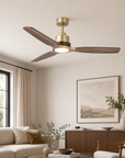56" Soft Brass & Solid Wood Ceiling Fan with LED Light