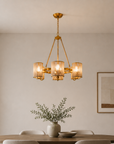 Semi-Circular 6 Light Farmhouse Rattan Chandelier