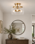 Clear Glass Shade 13 Inch Brass Gold 3-Light Semi Flush Mount Light