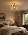 Clear Glass Shade 13 Inch Brass Gold 3-Light Semi Flush Mount Light