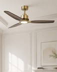 56" Modern Soft Brass & Solid Wood Ceiling Fan with LED Light
