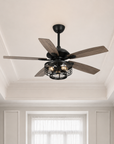 52" Paquette Industrial Cage Matte Black Ceiling Fan With Light
