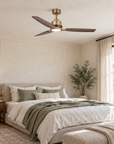 56" Modern Soft Brass & Solid Wood Ceiling Fan with LED Light