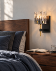 Sean 1-Light Black Wall Sconce with Textured Glass Shade
