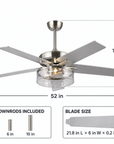 52" Archer Modern Satin Nickel Downrod Ceiling Fan With Light