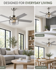 52" Archer Modern Satin Nickel Downrod Ceiling Fan With Light